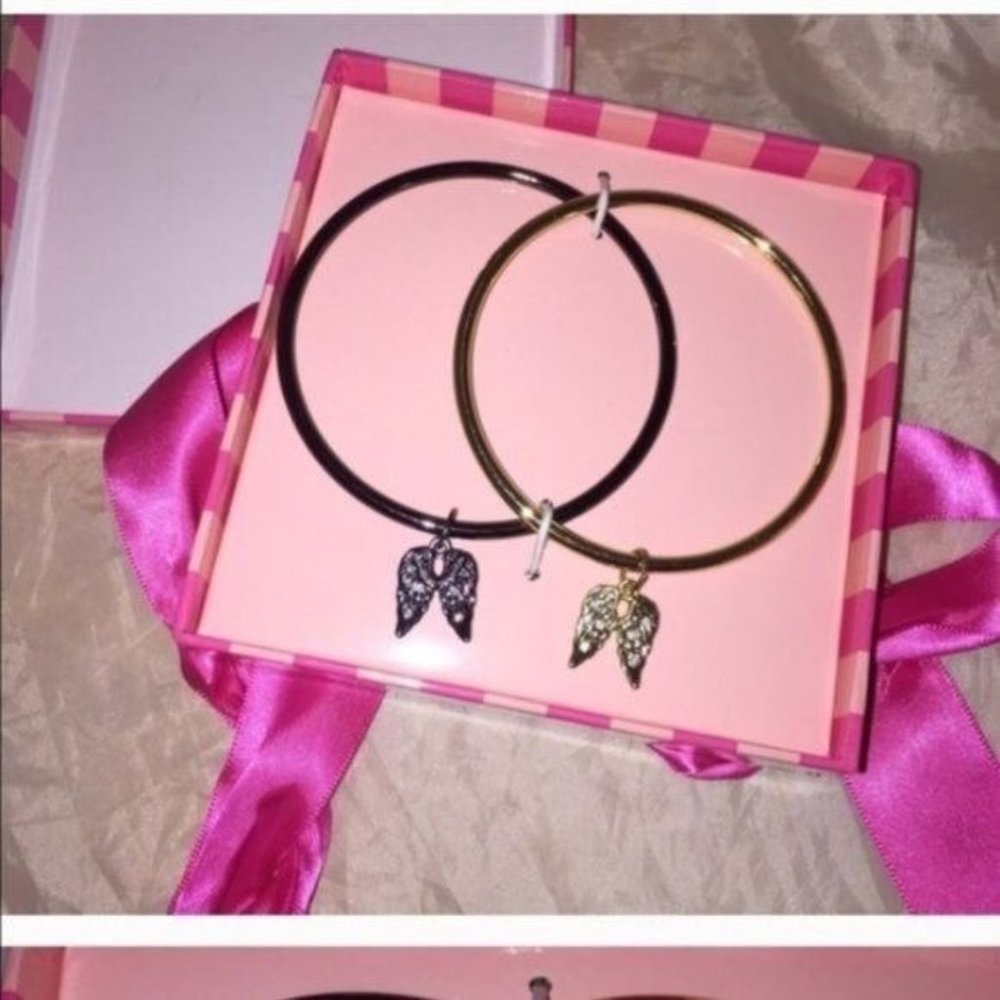 Victoria's Secret Duo bangle bracelet wing charm bling set NIB
